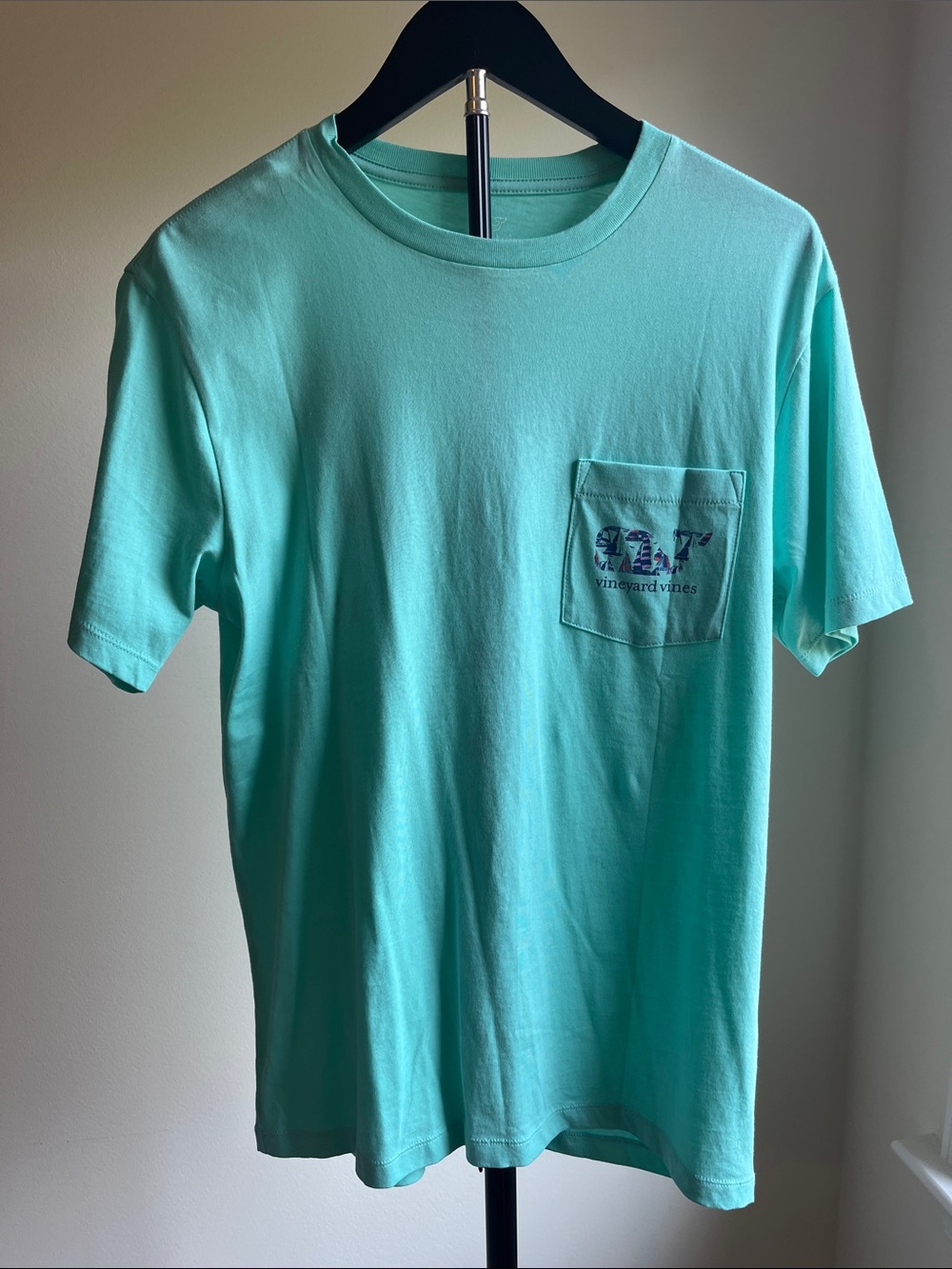 Vineyard Vines Aqua Pocket Tee with Logo